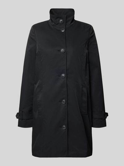 Produktfoto, Trenchcoat mit Stehkragen und Ärmelriegeln von Christian Berg Woman Selection in Schwarz, A-Linie, glatte Oberfläche, Knopfleiste