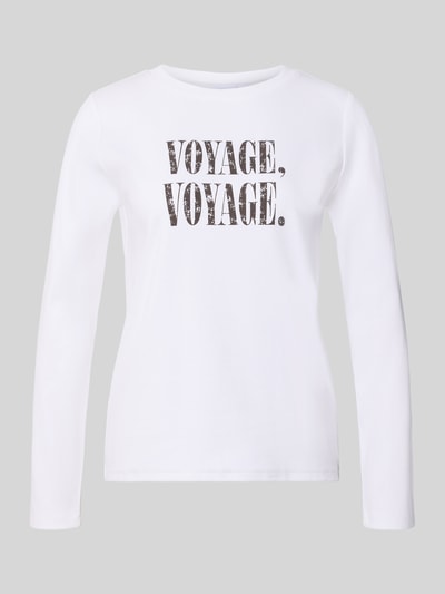 Produktfoto, Longsleeve mit Statement-Print von COMMA, biały, prosty krój, okrągły dekolt, mieszanka bawełny i elastanu, nadruk z napisem, długość tyłu w rozmiarze 36: 54 cm
