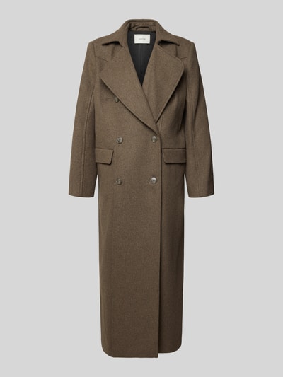 Gestuz Regular fit lange jas met wol, model 'Zinka' Middenbruin gemêleerd - 2