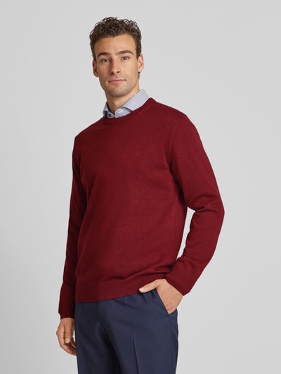 Christian Berg Men Strickpullover mit Woll-Anteil und Rundhalsausschnitt Dunkelrot 4