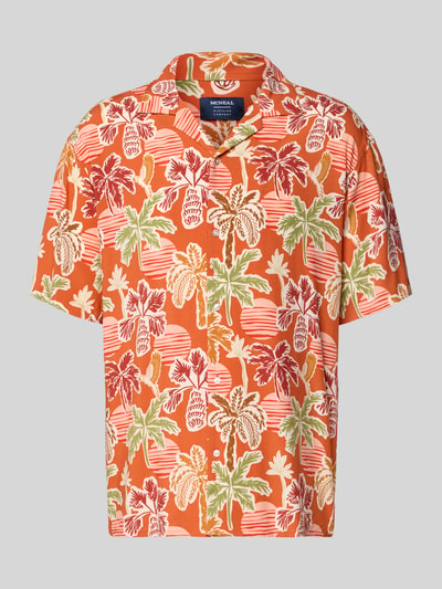 Produktfoto, Regular Fit Freizeithemd aus Viskose-Lyocell-Mix mit Reverskragen von MCNEAL, Allover-Look in Orange, Rot, Grün, Beige, Knopfleiste, Hemd mit strukturierter leichter Oberfläche, Rückenlänge 73 cm, Schulterbreite 51 cm, Ärmellänge 26 cm, Größe M