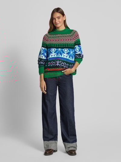 Essentiel Antwerp Loose fit gebreide pullover met meerkleurig motief, model 'IRELANDO' Groen - 1