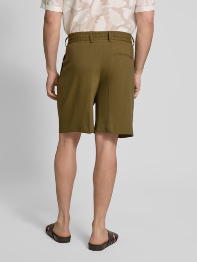 BOSS Regular fit linnen bermuda met steekzakken, model 'Peter' Olijfgroen - 5