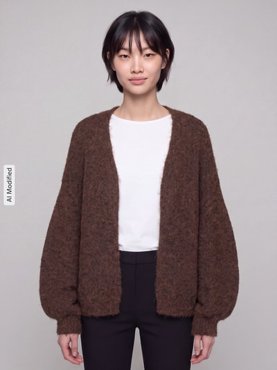 ONLY Regular Fit Strickjacke mit Woll-Anteil Modell 'NELLIE' Schoko 4