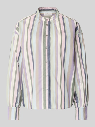 Produktfoto, Hemdbluse mit Knopfleiste von Fynch-Hatton in zarten Pastellstreifen, Reine Baumwolle, Lockerer Schnitt, Stehkragen, Raffungen