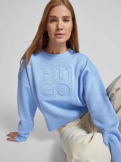 HUGO Strickpullover mit überschnittenen Schultern Modell 'Sisminye' Hellblau 3