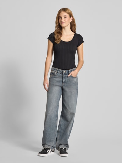 Tommy Jeans T-shirt o kroju slim fit z prążkowaną fakturą Czarny 1