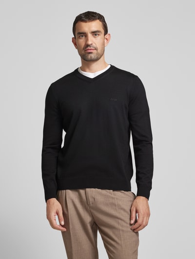 BOSS Gebreide pullover van scheerwol, model 'Baram' Zwart - 4