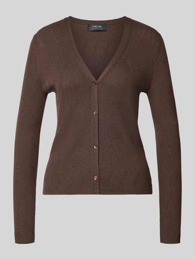 Produktfoto, Cardigan in Strick-Optik mit Baumwoll-Anteil von Marc Cain in Braun, taillierte Passform, V-Ausschnitt, Knopfleiste, feine Textur