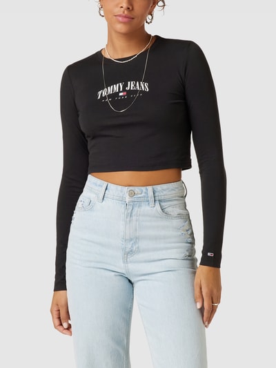 Tommy Jeans Cropped Longsleeve mit Label-Print Schwarz 4