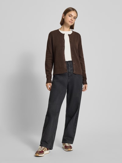 Pieces Regular Fit Strickjacke mit Woll-Anteil Modell 'MALOU' Schoko Melange 1