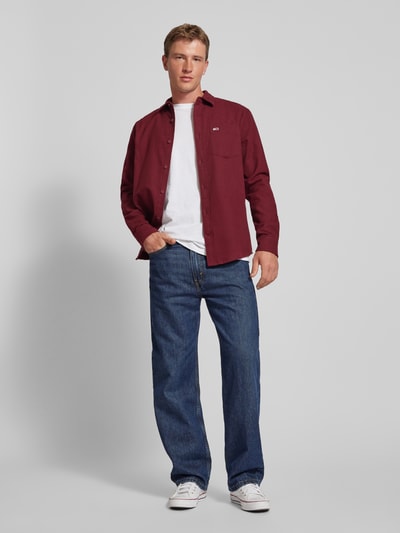 Tommy Jeans Regular fit flanellen overhemd met borstzak Bordeaux - 1