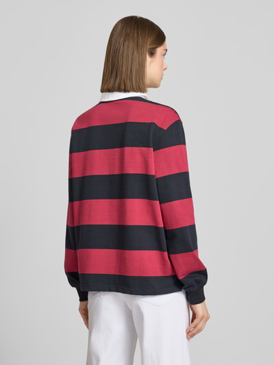 REVIEW Polo-Langarmshirt mit Streifen und kontrastiger Knopfleiste Dunkelblau 5