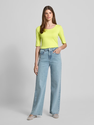 Marc Cain T-shirt van katoenmix met logo-applicatie Neongeel gemêleerd - 1