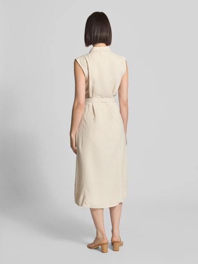 ICHI Hemdblusenkleid aus Leinen-Viskose-Mix mit Bindegürtel Beige 5