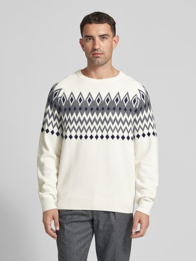 Christian Berg Men Strickpullover mit Rundhalsausschnitt Offwhite 4