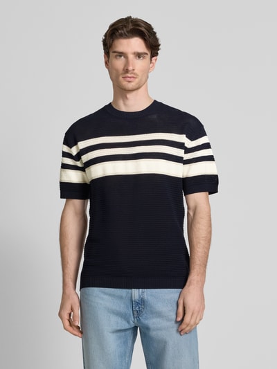 Strellson T-Shirt mit Lochstickerei Modell 'Ander' Dunkelblau 4