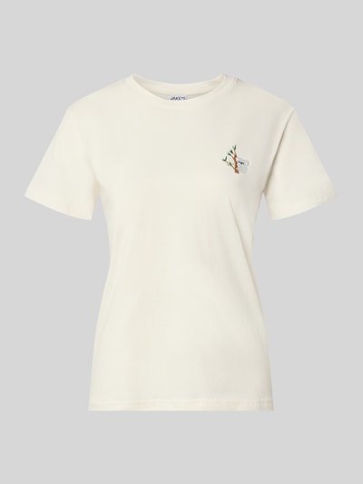 Produktfoto, Regular Fit T-Shirt aus reiner Baumwolle von Jake*s Casual in Creme mit dezenter Stickerei und glatter Struktur