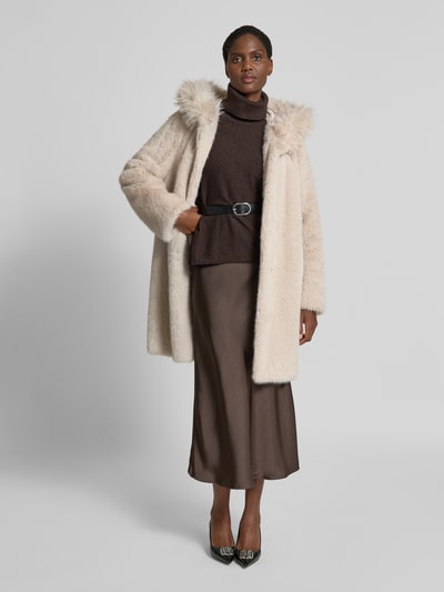 Marc Cain Regular fit lange jas van imitatiebont Zand - 1