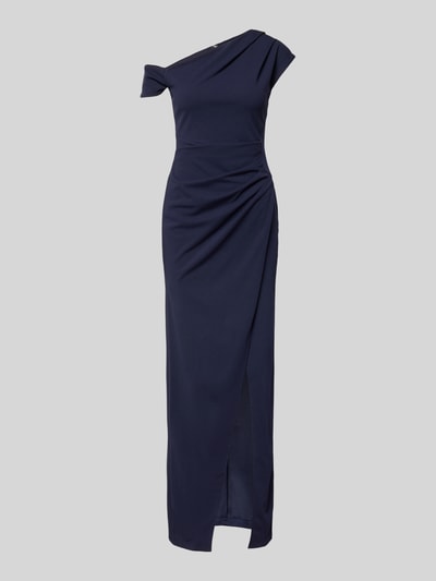 Produktfoto, Abendkleid in Maxikleid mit Gehschlitz von Lipsy in Dunkelblau, Elastischer-Material-Mix, Taillierte Passform, Raffungen, Off-Shoulder-Design