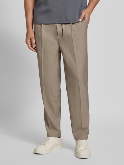 Casual Friday Tapered fit stoffen broek met bandplooien, model 'Haakan' Lichtbruin - 4