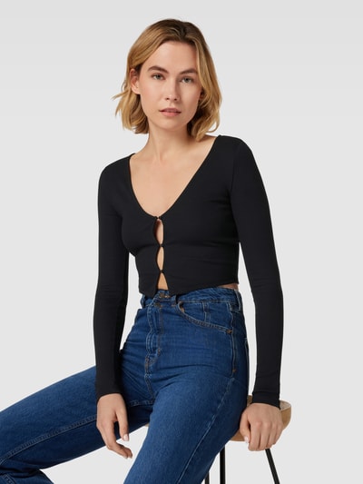 Jake*s Casual Cropped Strickjacke in Ripp-Optik Black 3