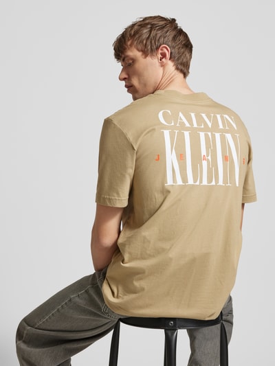 Calvin Klein Jeans T-Shirt mit geripptem Rundhalsausschnitt Beige 3