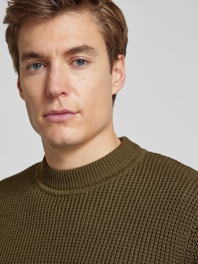 Jack & Jones Premium Strickpullover mit gerippten Abschlüssen Modell 'VIGGO' Oliv 3