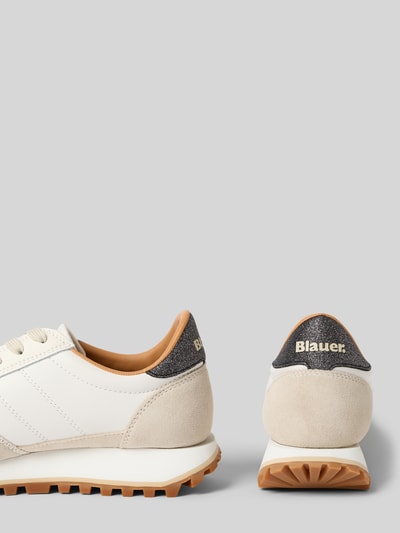 Produktfoto, Sneaker mit Label-Detail Modell 'MILLEN' von Blauer USA, Leder-Mix, abgerundete Spitze, strukturierte Sohle, beige-weiß-grau, Schnürverschluss, Absatzhöhe 4 cm, Schafthöhe 9 cm, Schaftweite 9 cm