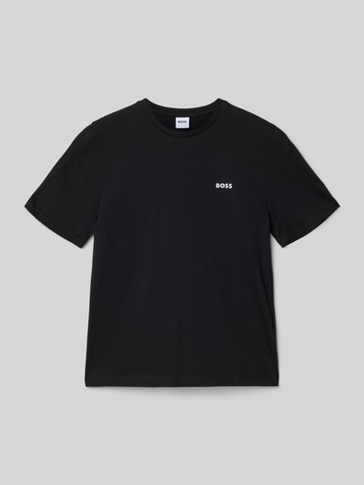 Produktfoto, Regular Fit T-Shirt aus reiner Baumwolle von BOSS, Kinder T-Shirt, Optik: Unifarben, Label-Stitching-Applikation, Rundhals, Kurzarm, Materialverarbeitung: Jersey