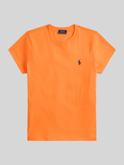 Produktfoto, T-Shirt mit Label-Stitching von Polo Ralph Lauren, pomarańczowy, czysta bawełna, krój regular fit, dekolt okrągły, damski.