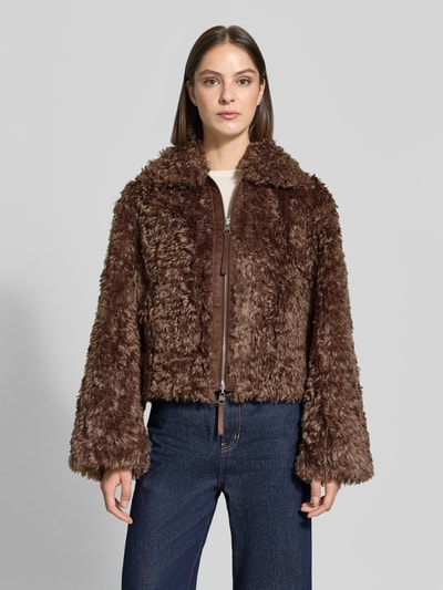 HUGO Regular Fit Teddy- / Webpelzjacke mit Umlegekragen Modell 'Amoa' Beige 4