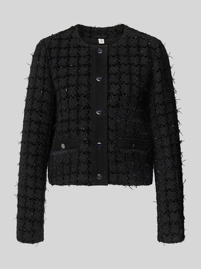 Produktfoto, Regular Fit Blazer mit Woll-Anteil Modell 'GIACCA KATE' von Liu Jo White, Schwarz mit Strukturmuster, Knopfleiste, Rundhalsausschnitt, Material-Mix