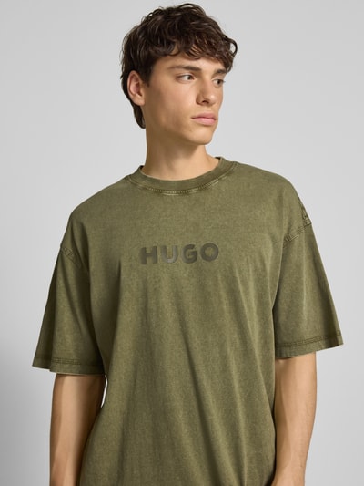 Hugo Blue T-Shirt mit Label-Print Modell 'Nebute' Oliv 3