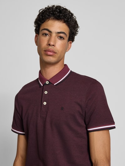 Jack & Jones Slim fit poloshirt met logostitching, model 'PAULOS' Bordeaux gemêleerd - 3