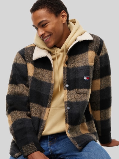 Tommy Jeans Oversized overhemdjack met platte kraag model 'TEDDY COLLAR BRUSHED' Zwart - 3