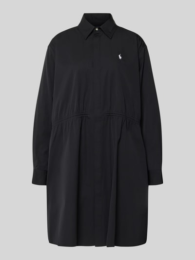 Produktfoto, Tailliertes Hemdblusenkleid aus reiner Baumwolle von Polo Ralph Lauren in Schwarz, Mini-Länge, Hemdkragen, Logo-Stitching, Kordelzug, verdeckte Knopfleiste, glatte Textur