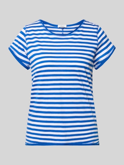 Produktfoto, Regular Fit T-Shirt aus Baumwoll-Flammgarn von s.Oliver RED LABEL, Optik:Allover-Muster, Gestreift in Blau-Weiß, Rollsaum, Reine Baumwolle