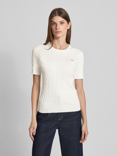 Gant Strickshirt mit Rundhalsausschnitt und Logo-Stitching Offwhite 4