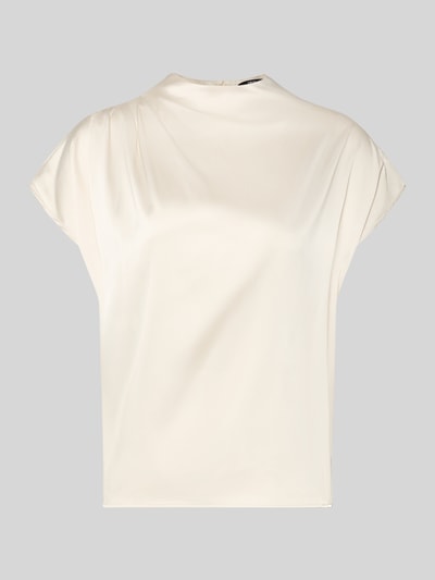 Productfoto, Blusenshirt mit Rundhalsausschnitt und Kappärmeln van Zero in materiaalmix met stretch, recht model, ruglengte maat 36: 56 cm, effen lichtbeige, zachte glans, gladde textuur