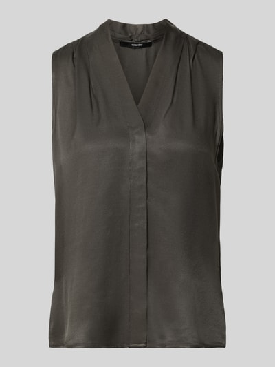 Produktfoto, Regular Fit Blusentop aus reiner Viskose Modell 'Zenaya' von someday, satinierte Oberfläche in dunklem Grau, V-Ausschnitt, Abdeckleiste, Damenmode