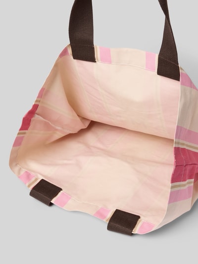 Produktfoto, Tote Bag mit Logo-Print von Comma, Reine Baumwolle, offenes Hauptfach, rosa-kariertes Muster, lange Tragegriffe, weiche Textur