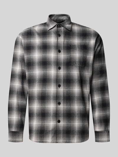 Produktfoto, Regular Fit vrijetijdsoverhemd uit puur katoen Model 'CAMDEN' van JACK & JONES met zwart-wit tartanmotief, Kentkraag, Borstzak, Ruglengte maat M 72 cm, Schouderbreedte 49 cm, Mouwlengte 63 cm