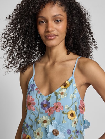 YAS Cocktailjurk met spaghettibandjes, model 'FLOWERING' Lichtblauw - 3