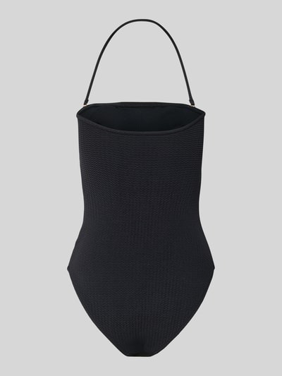 Produktfoto, Body mit Neckholder von Seafolly in Schwarz, strukturierte Oberfläche, körpernah geschnitten, Material-Mix mit Stretch-Anteil.