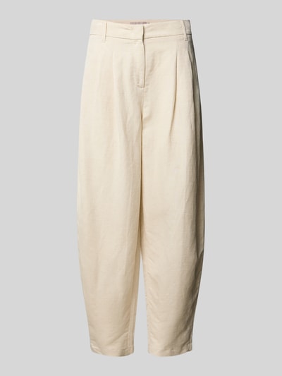 Produktfoto, Leinenhose mit angedeuteten Gesäßleistentaschen von Christian Berg Woman Selection, beżowy len z domieszką wiskozy, krój barrel fit, biesen, zapięcie na haczyk i zamek, szerokość w rozmiarze 36: 42 cm, długość nogawki wewnętrznej w rozmiarze 36: 71 cm, gładka tekstura, produkt damski