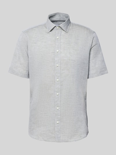 Jake*s Slim Fit Leinenhemd mit Knopfleiste Hellgruen 2