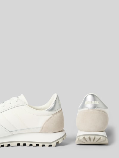 Produktfoto, Sneaker mit Schnürverschluss Modell 'MILLEN' von Blauer USA, Leder-Mix, abgerundete Spitze, strukturierte Sohle, Label-Detail, weiße und beige Töne