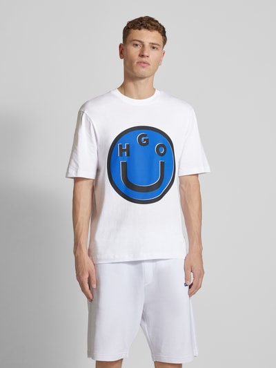 Hugo Blue T-Shirt mit Label-Print Modell 'Nimper' Weiss 4