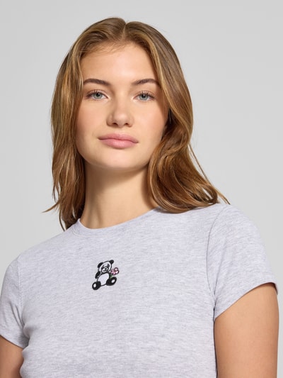 Review T-shirt met motiefstitching en ronde hals Lichtgrijs gemêleerd - 3